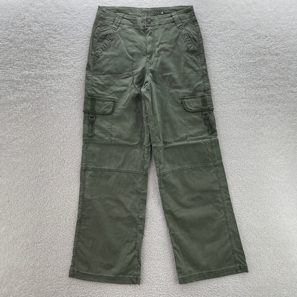 American Eagle Pants Womens 4 Green Super High Rise Baggy Wide Leg Cargo Y2K